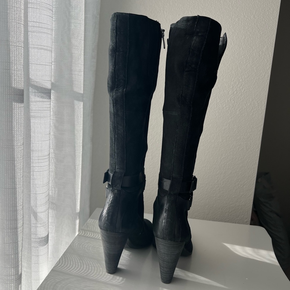 ECCO Womens 39 8 8.5 Tall Black Nubuck Leather Harness Riding Boots - Picture 4 of 5